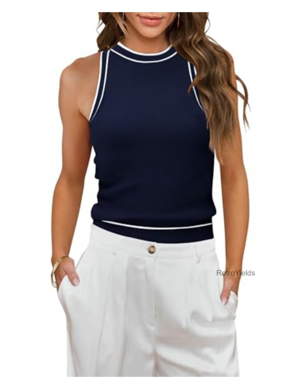 Womens Ribbed Halter Neck Tank Top Summer Sleeveless Racerback Cropped Cami